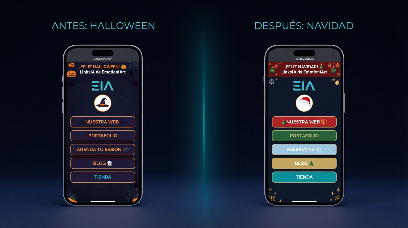 Tu LinksIA o MenuIA cambia de look en Halloween y Navidad — sin costo extra